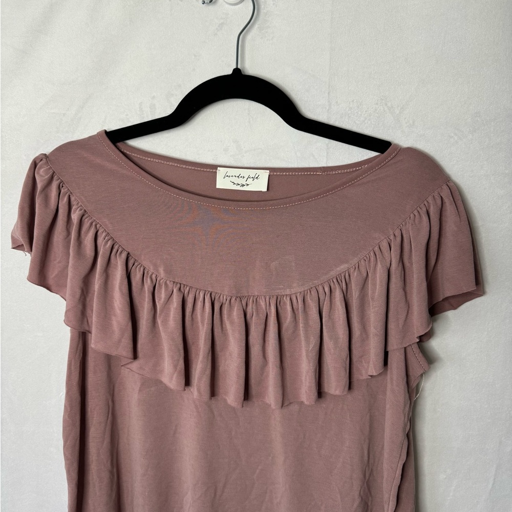 MAUVE RUFFELED ACCENT TOP - Picture 2 of 5